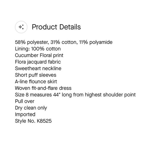 NWT Kate Spade L38810 Women's Green Cucumber Floral Flounce Dress Size 6 - Picture 8 of 8